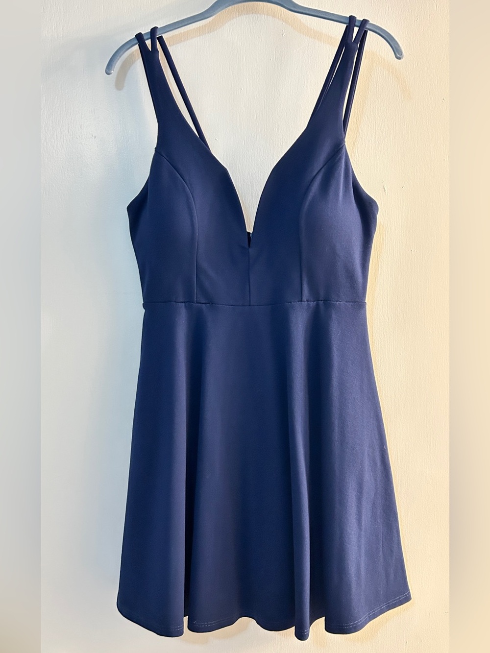 Lulu’s Forever Crush Navy Blue Strappy Sleeveless Skater Dress, Navy, Medium